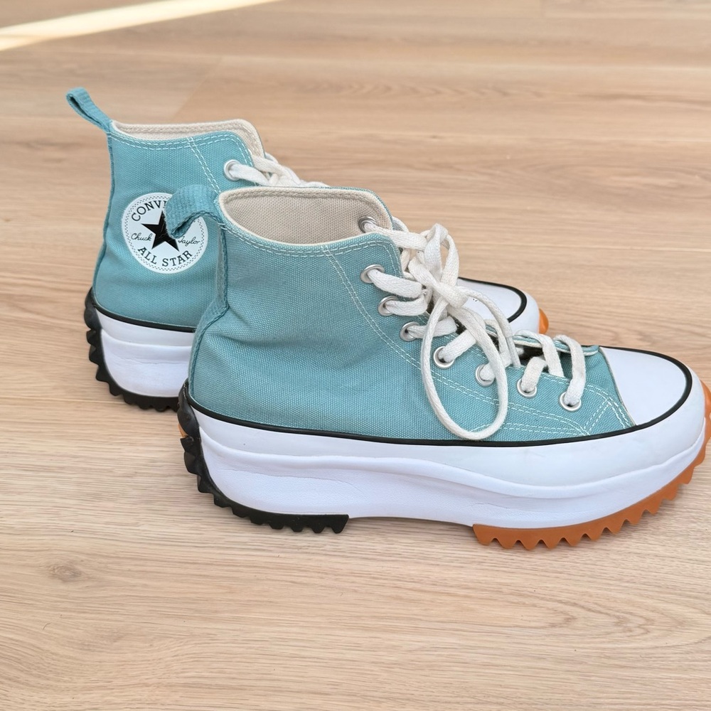 Converse Platform Run Star Hike High Top Sneakers in Light Teal and White